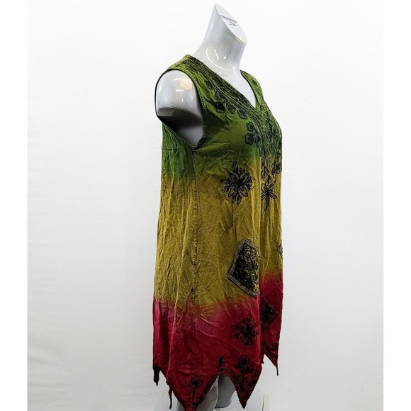 Shiva Fashions Women's Boho Sleeveless Dress One Size V Neck Multicolored Emboid - Picture 2 of 6